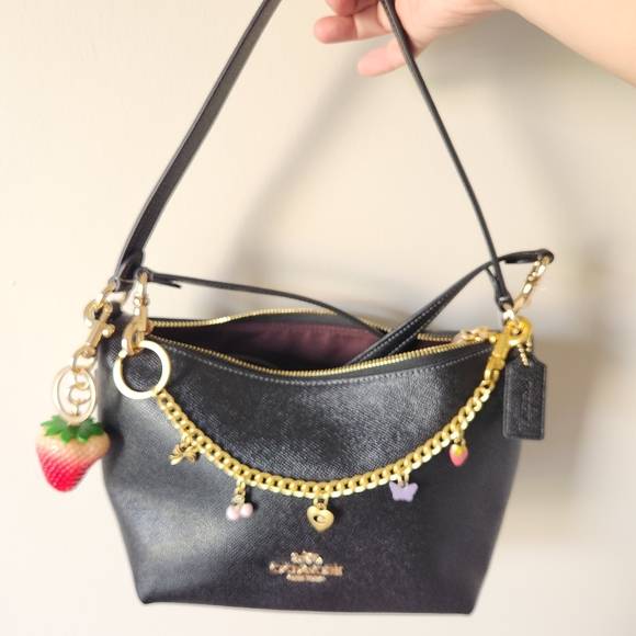 Coach Black Shoulder Bag with Gold Chain and Charms - Picture 4 of 10
